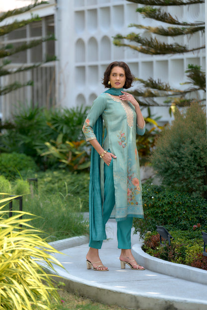Seafoam Elegance Embroidered Kurta Set