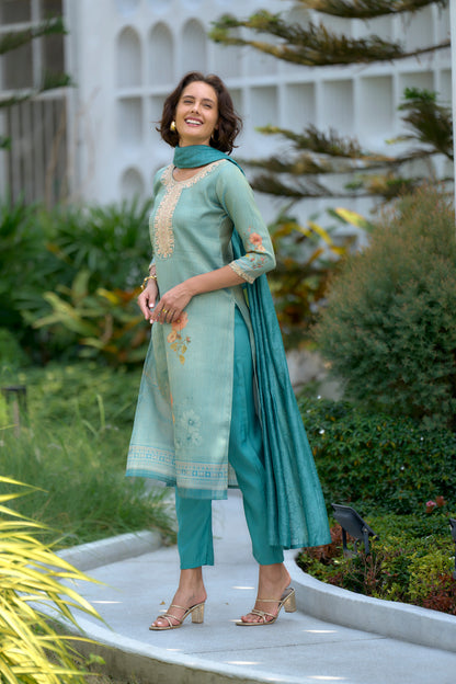 Seafoam Elegance Embroidered Kurta Set