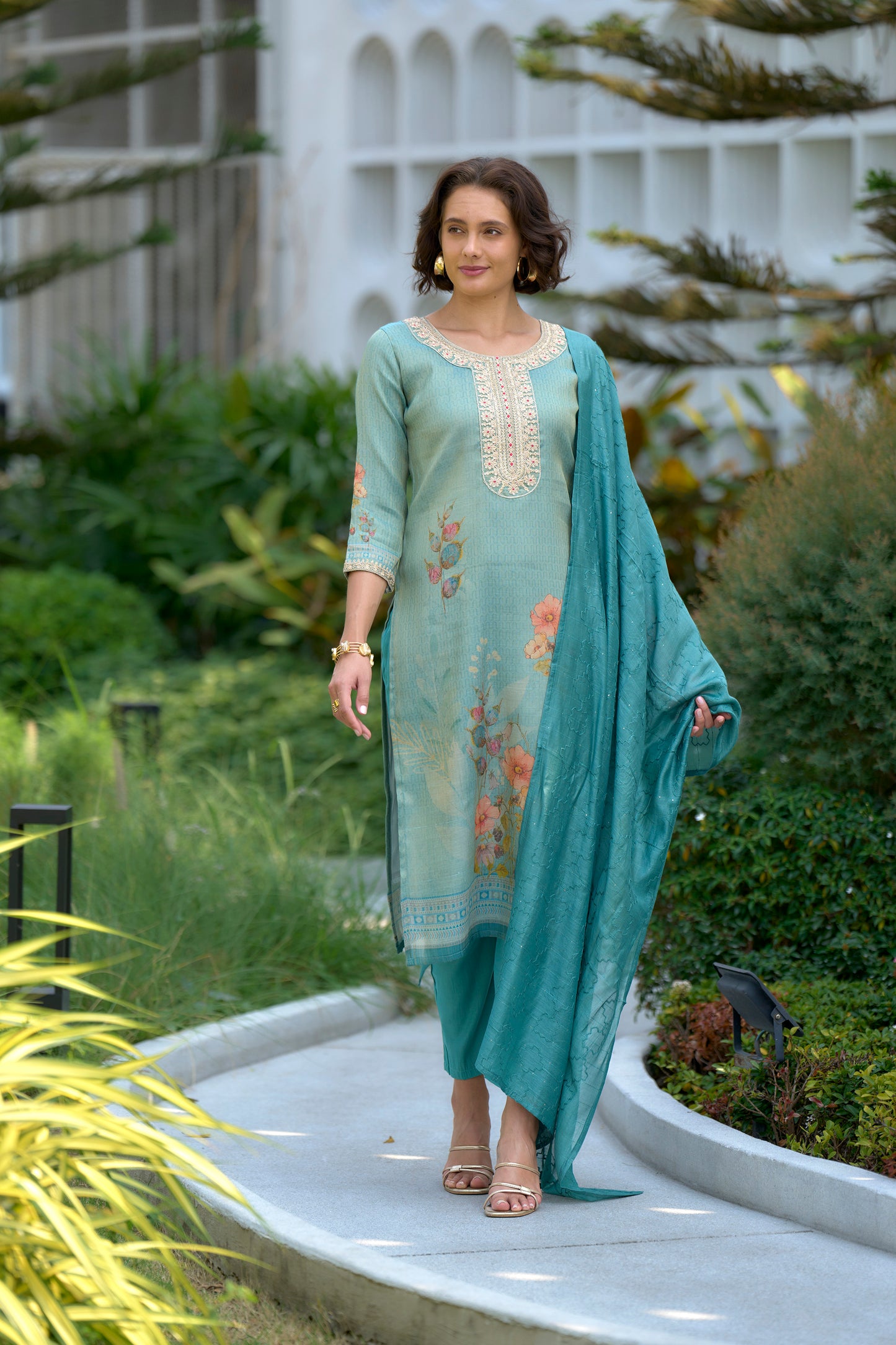 Seafoam Elegance Embroidered Kurta Set