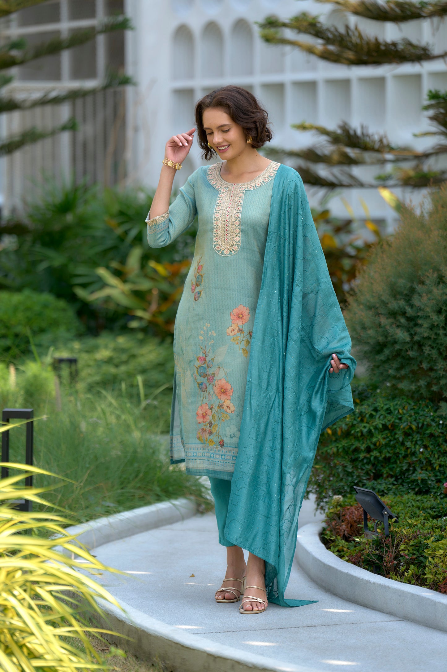 Seafoam Elegance Embroidered Kurta Set