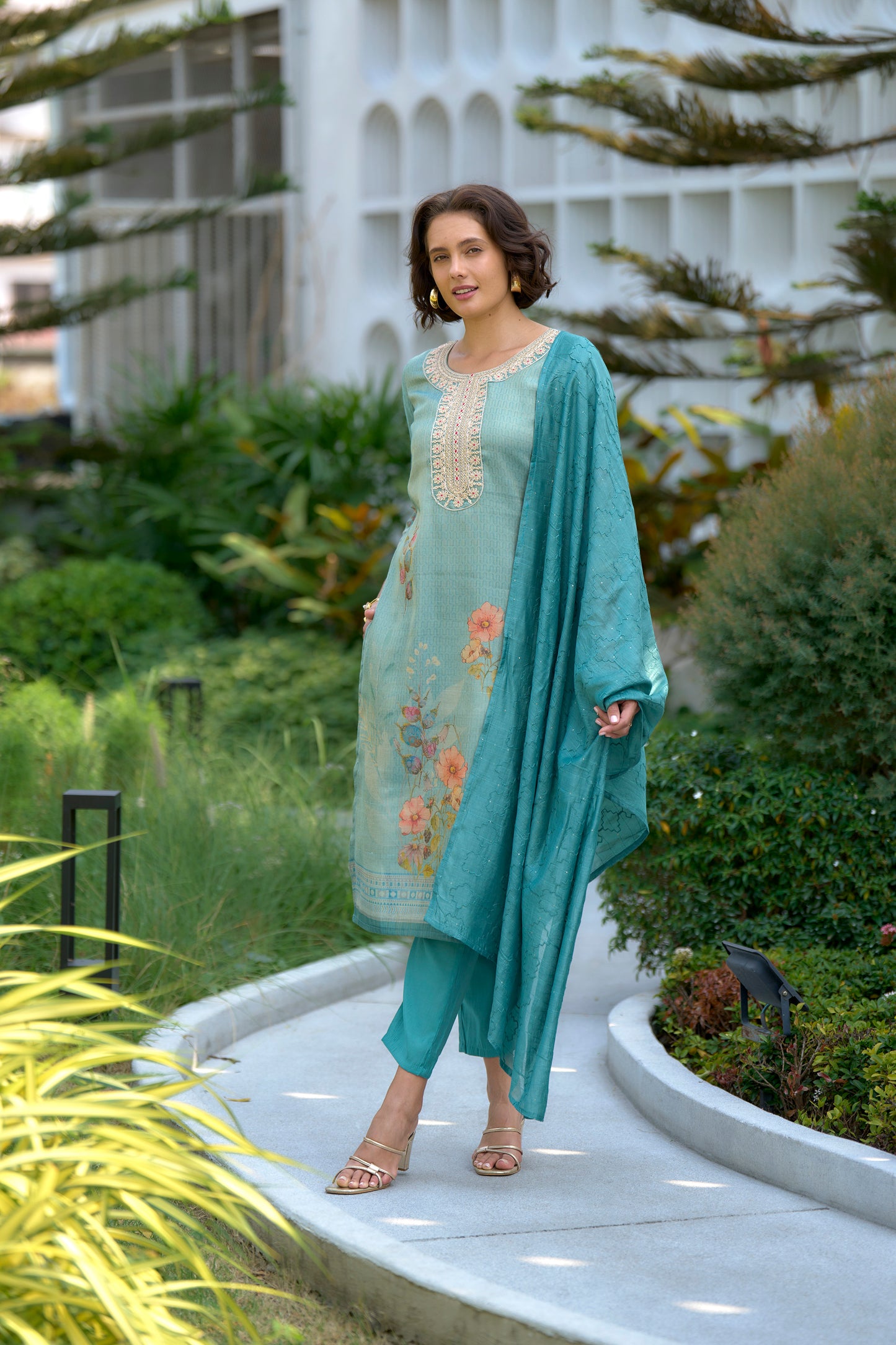 Seafoam Elegance Embroidered Kurta Set