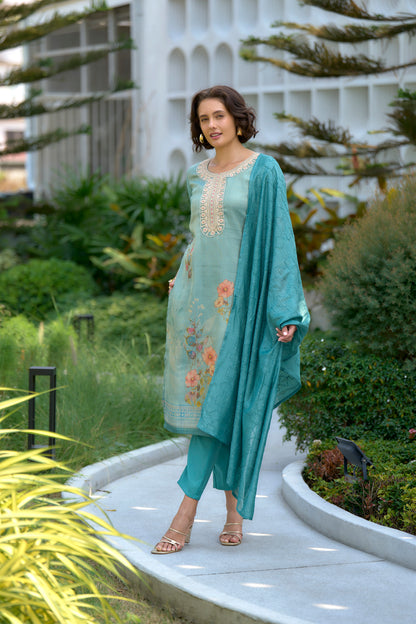 Seafoam Elegance Embroidered Kurta Set