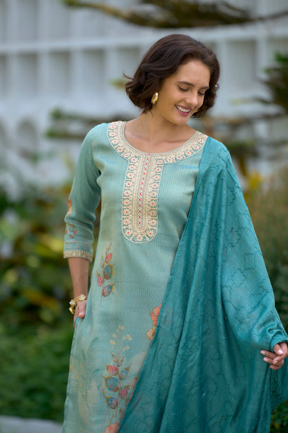 Seafoam Elegance Embroidered Kurta Set