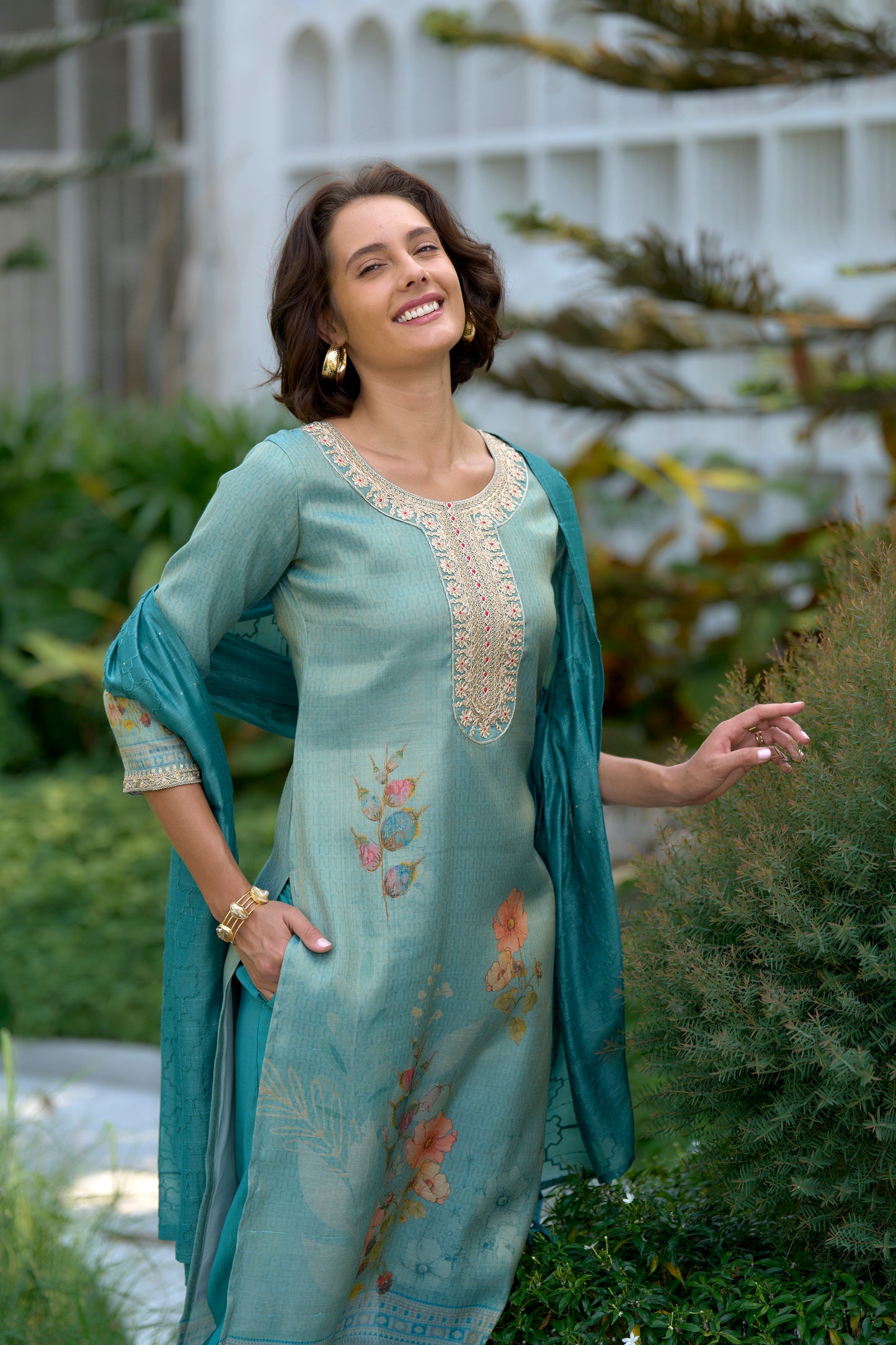 Seafoam Elegance Embroidered Kurta Set