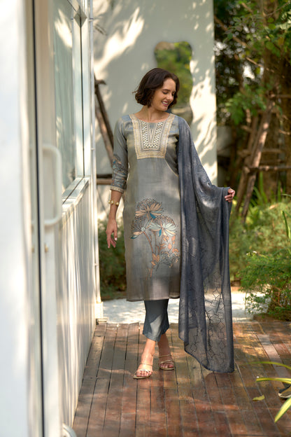 Moonstone Bloom Embroidered Kurta Set
