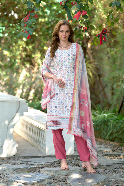 White Printed Cotton Kurta Set