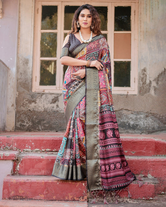Multi-Color Banarasi Digital Print Saree