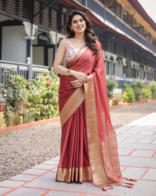 Rust Red Chiffon Saree – Elegant & Earthy Charm