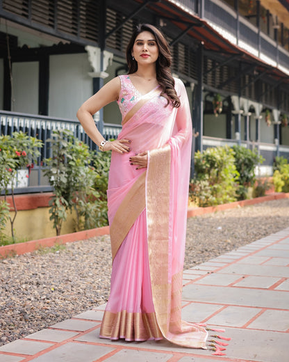 Baby Pink Chiffon Saree – Soft, Feminine & Festive!