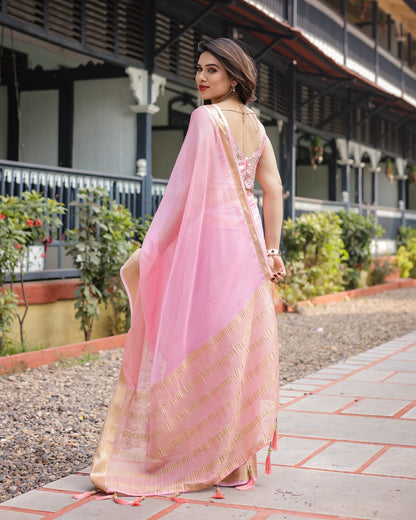 Baby Pink Chiffon Saree – Soft, Feminine & Festive!