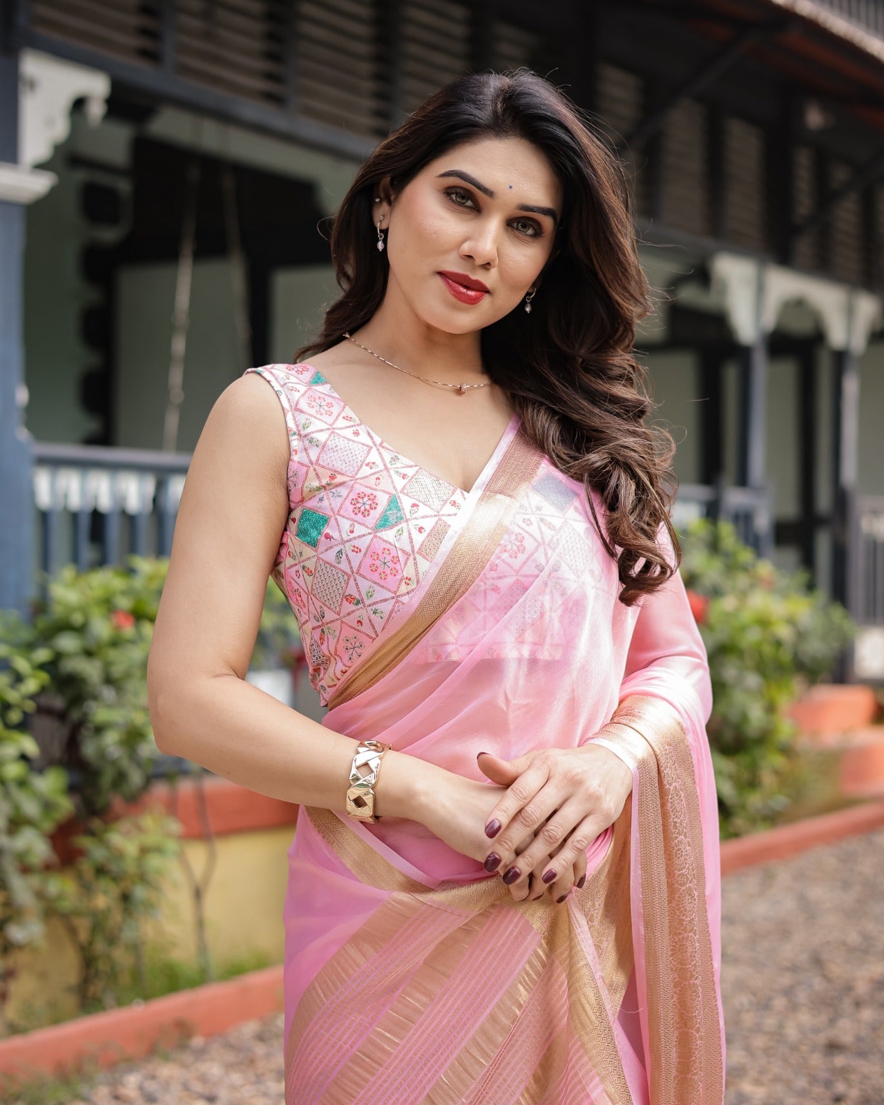 Baby Pink Chiffon Saree – Soft, Feminine & Festive!