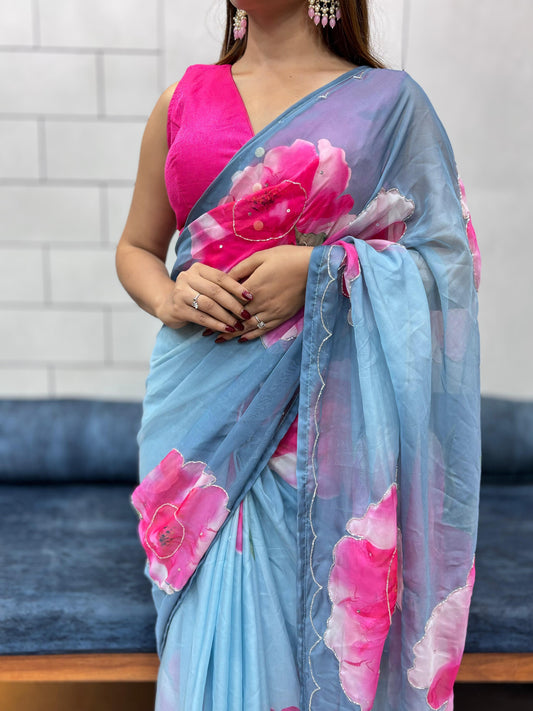 CELEBRITY STYLE TABI SOFT HANDWORK SAREE