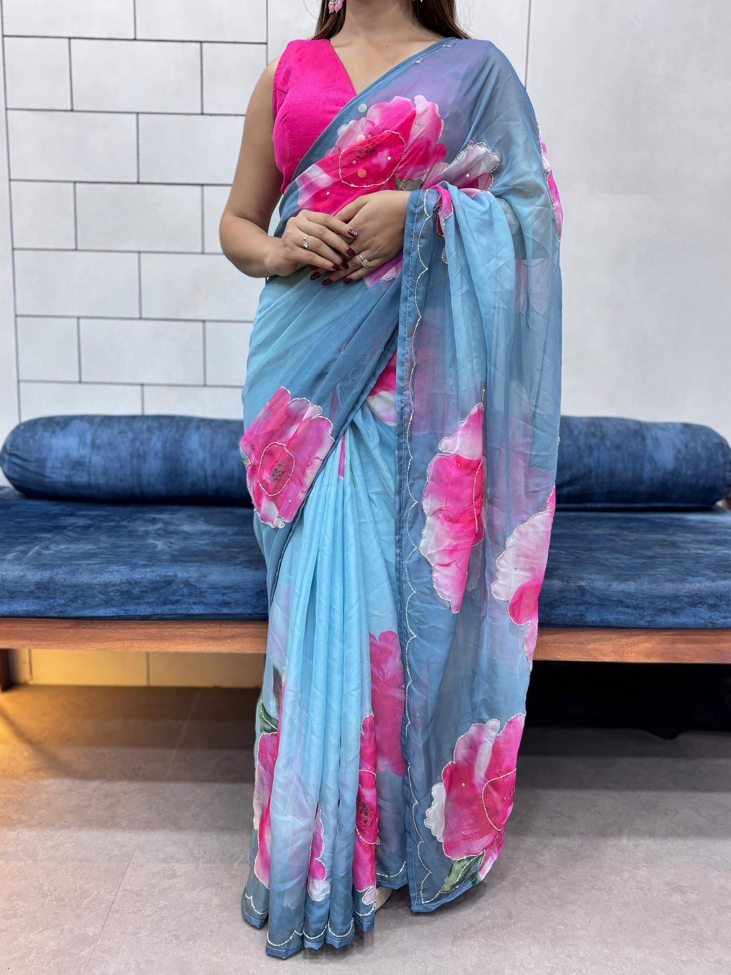 CELEBRITY STYLE TABI SOFT HANDWORK SAREE