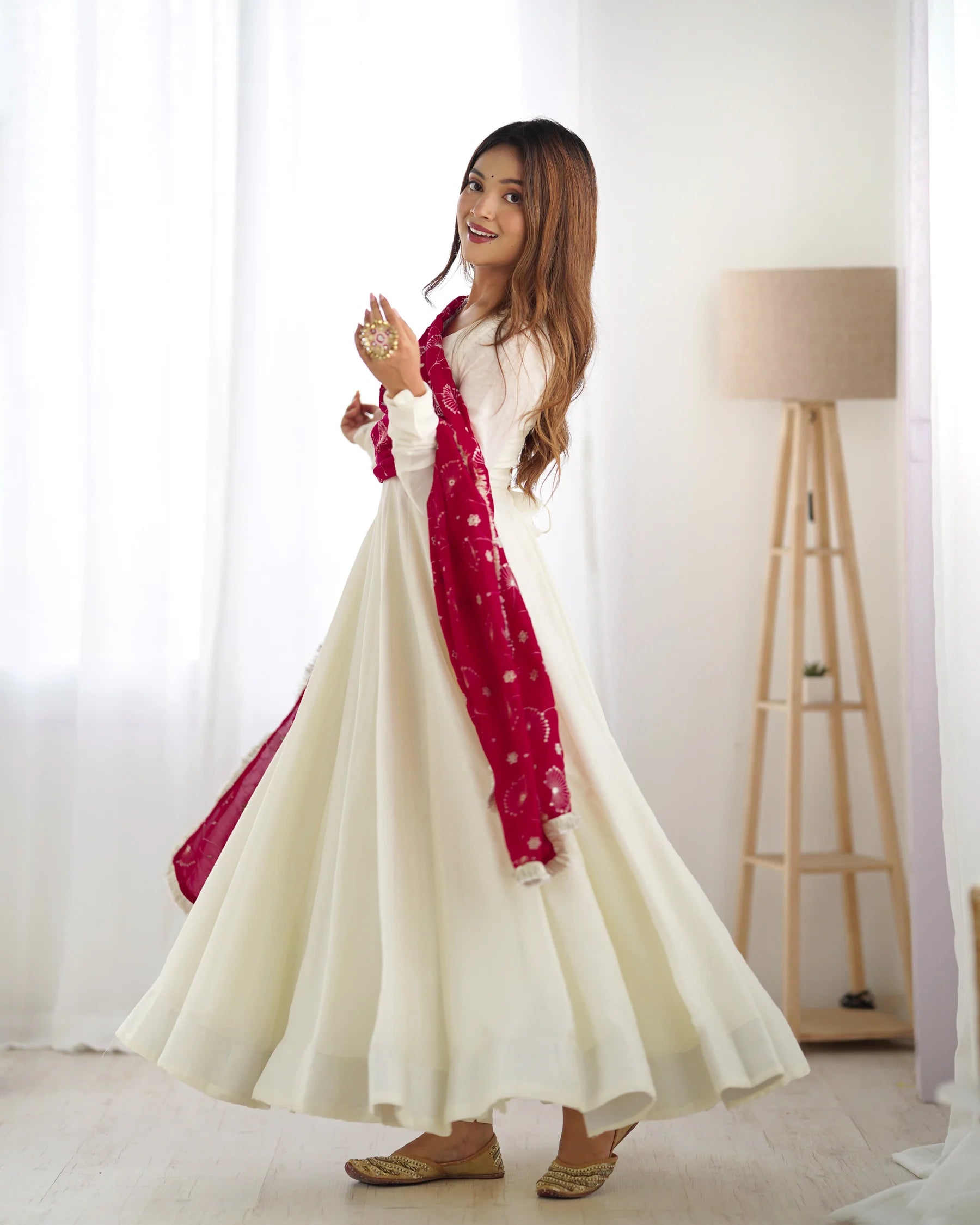 red and white anarkali dress White & Red brocade anarkali, - Kasumi Creations, Noida