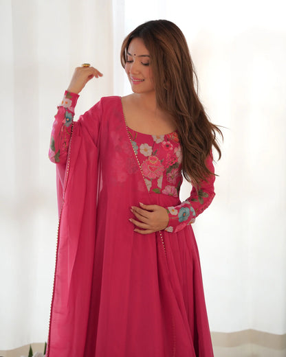 TIMELESS FLORAL PRINTED ORGANZA ANARKALI SUIT SET – PERFECT FOR THE FESTIVE AND WEDDING SEASON
