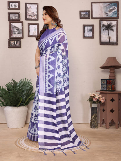 Steel Blue Pure Cotton Linen Saree