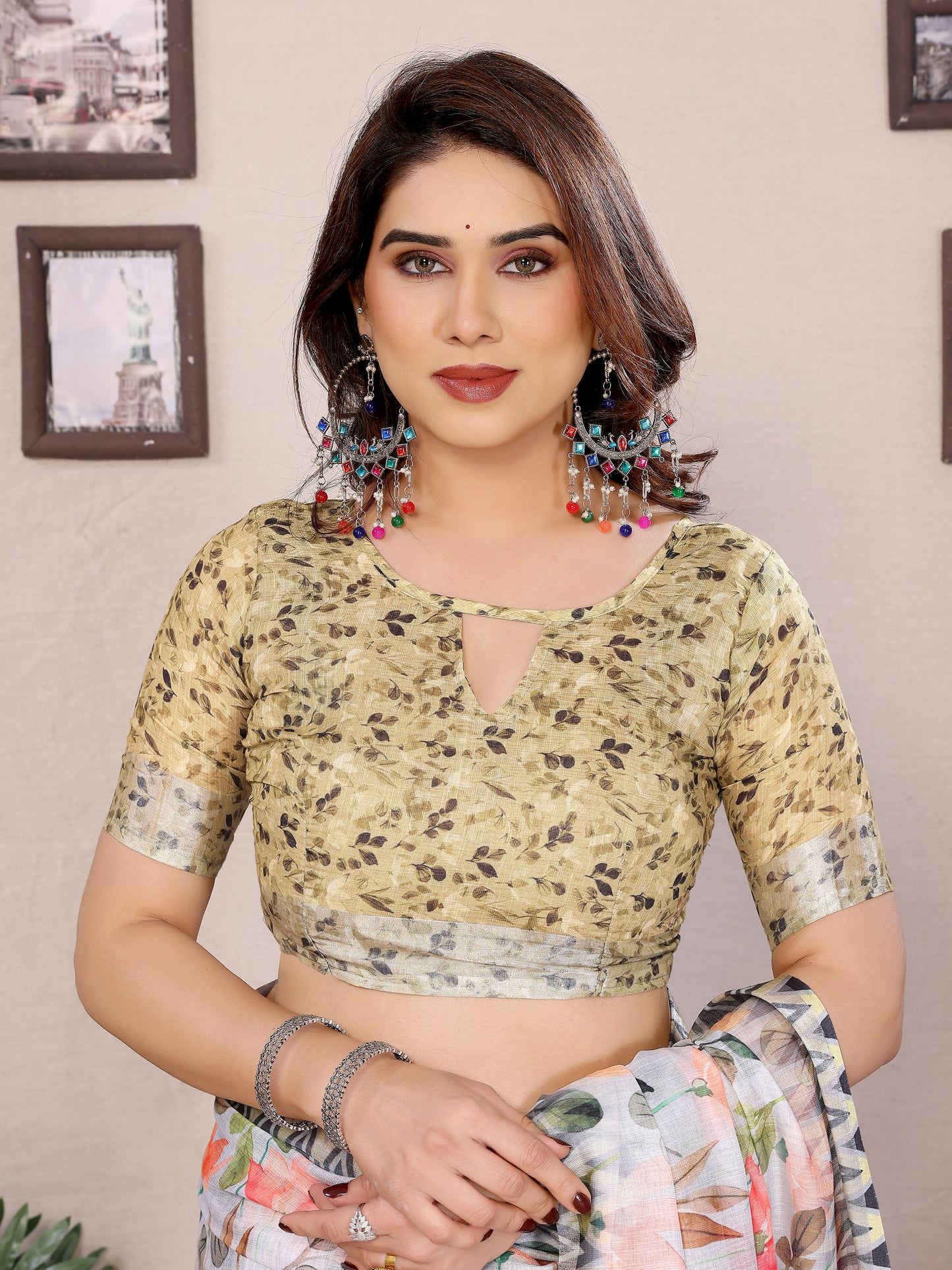 Pure Tredy New Collection of cotton linen Saree with Blouse