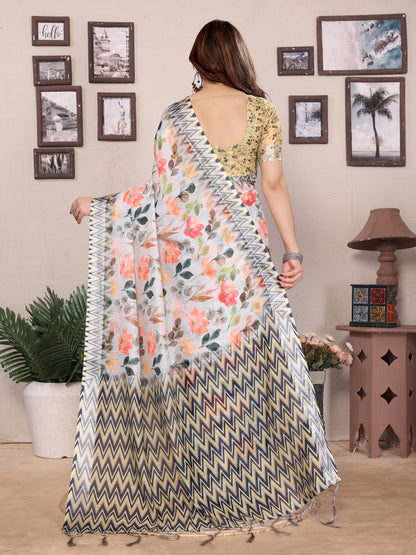 Pure Tredy New Collection of cotton linen Saree with Blouse