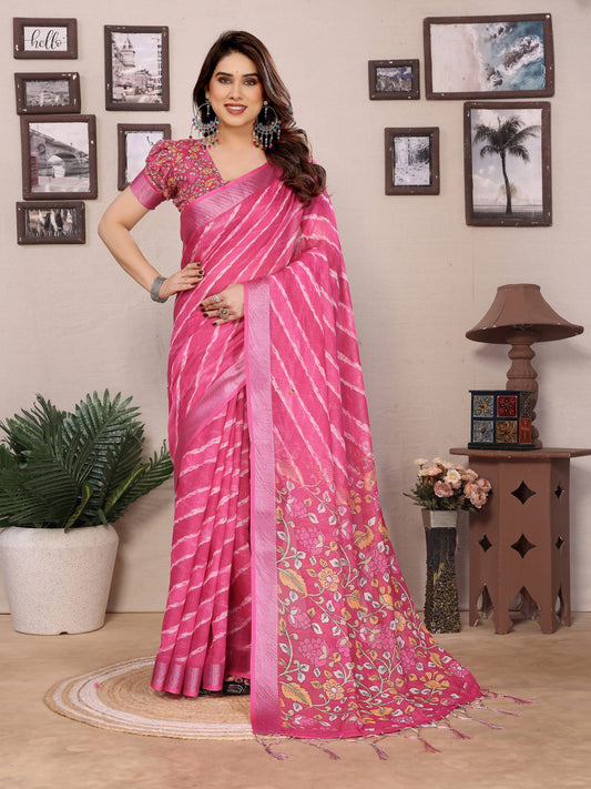 Plain Linen Cotton Saree with Blouse Piece