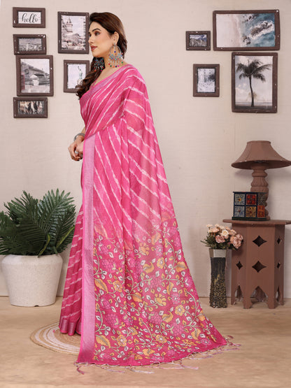 Plain Linen Cotton Saree with Blouse Piece