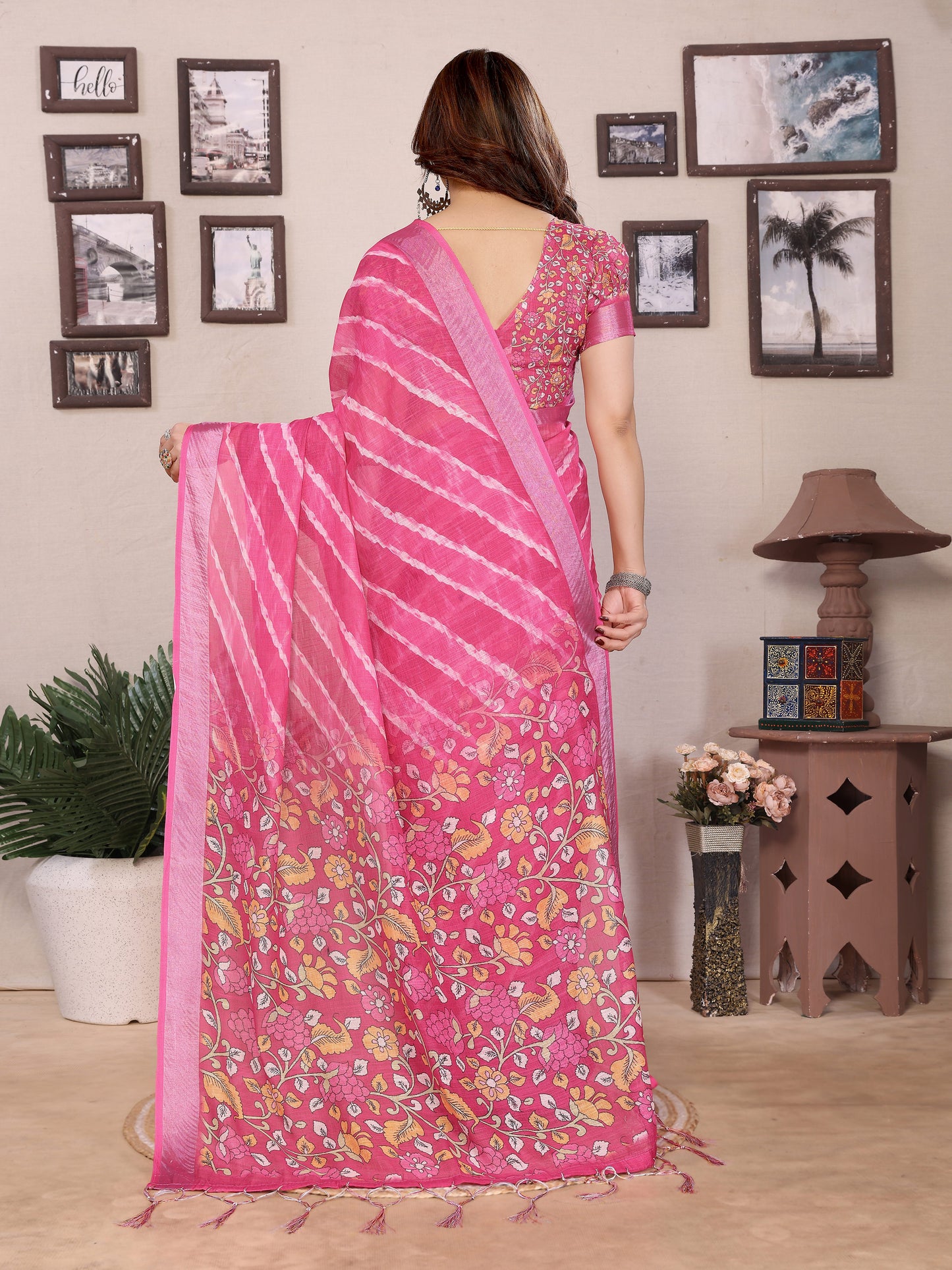 Plain Linen Cotton Saree with Blouse Piece