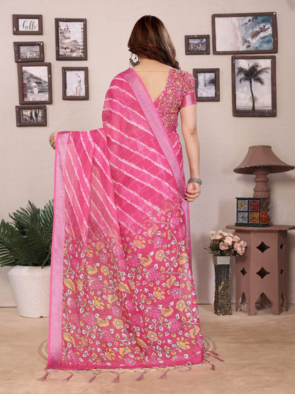 Plain Linen Cotton Saree with Blouse Piece