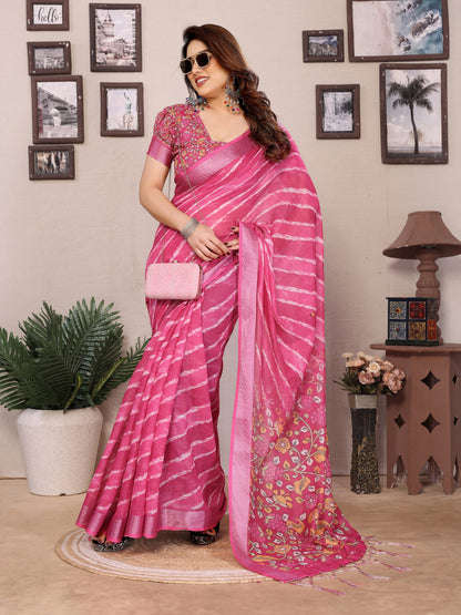 Plain Linen Cotton Saree with Blouse Piece