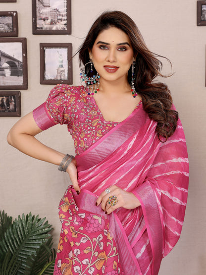 Plain Linen Cotton Saree with Blouse Piece