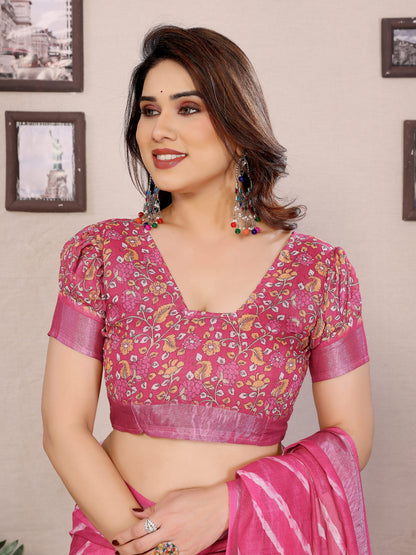 Plain Linen Cotton Saree with Blouse Piece