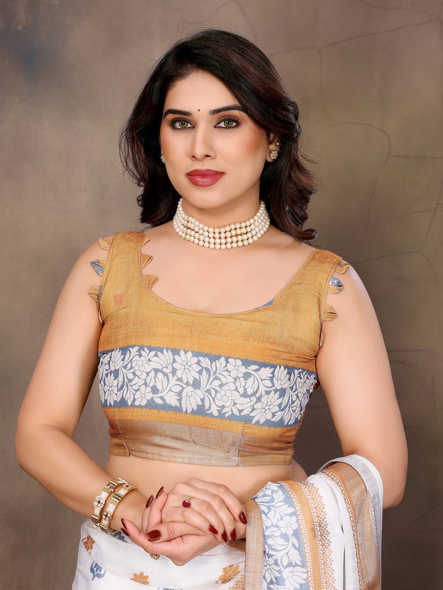 White Cotton Linen Saree