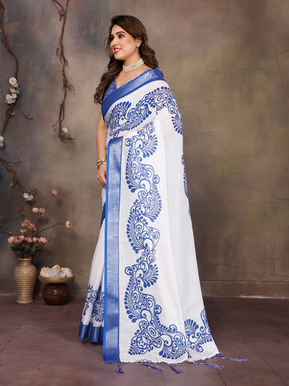 Sky Blue Woven Linen Saree