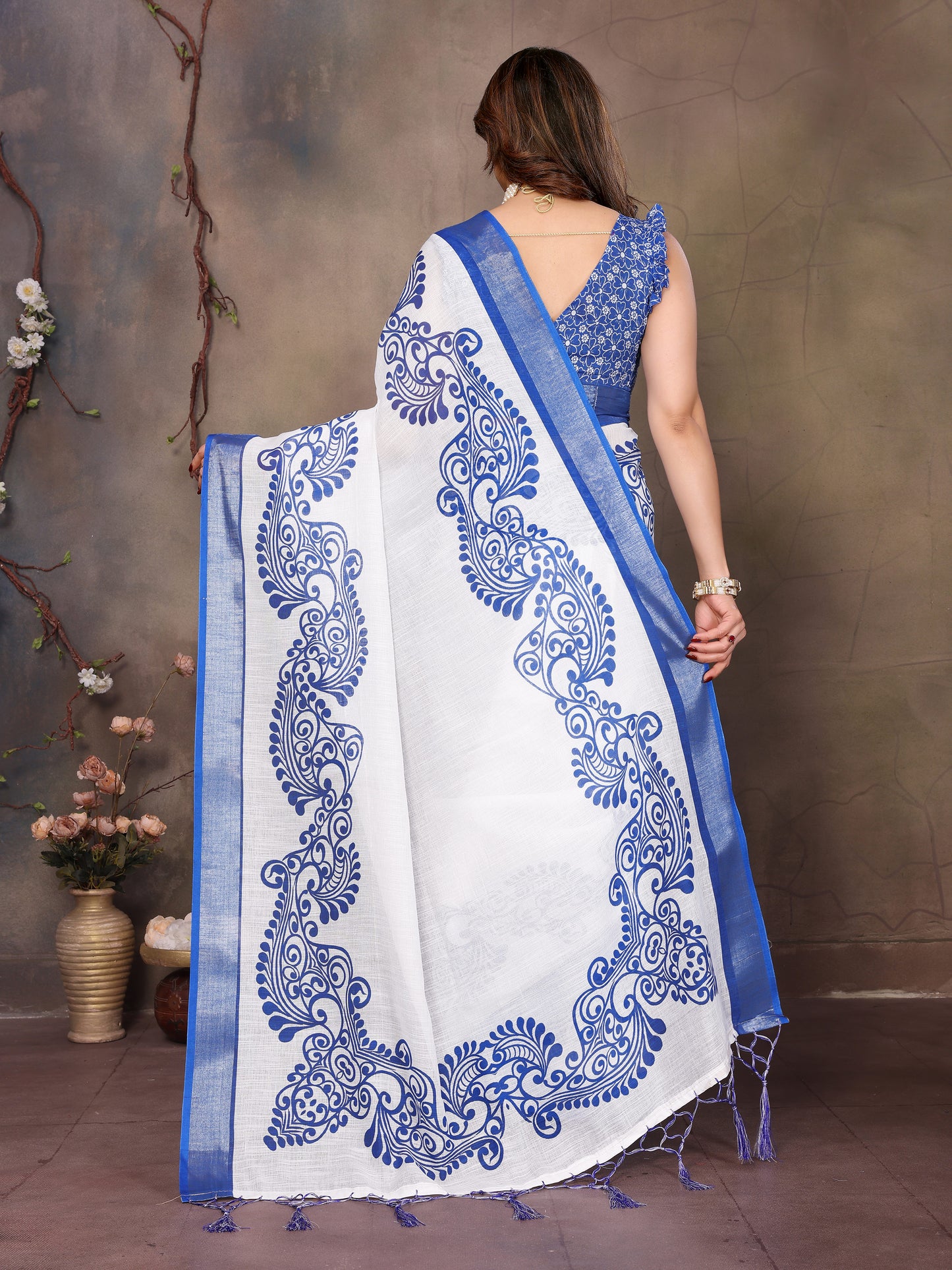 Sky Blue Woven Linen Saree