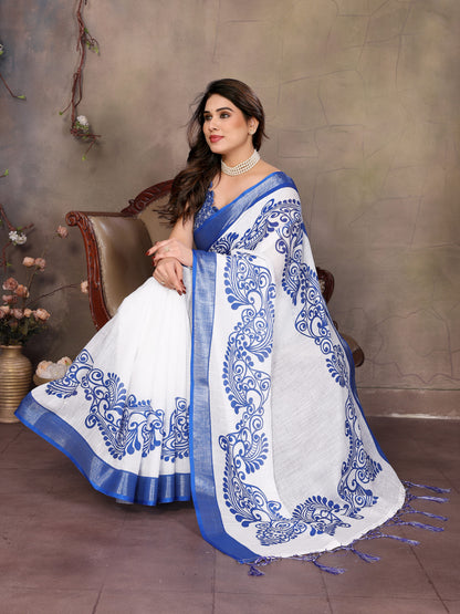 Sky Blue Woven Linen Saree