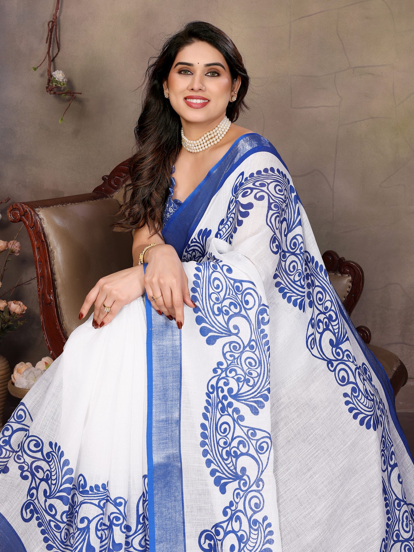 Sky Blue Woven Linen Saree