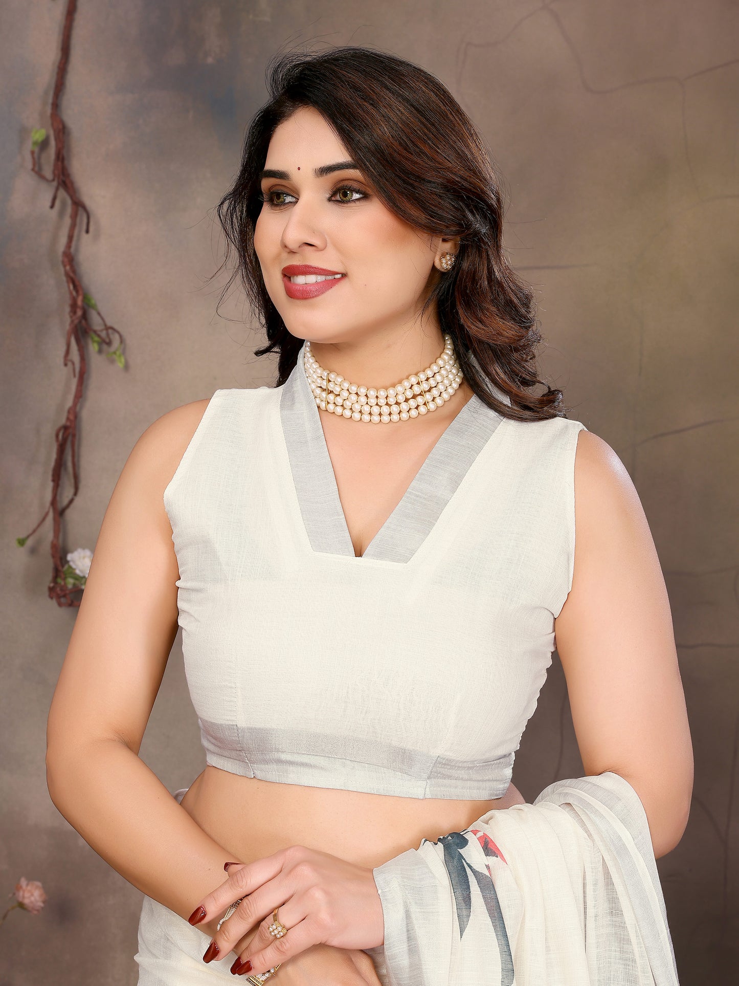 White Linen Cotton Saree with Designer Blouse