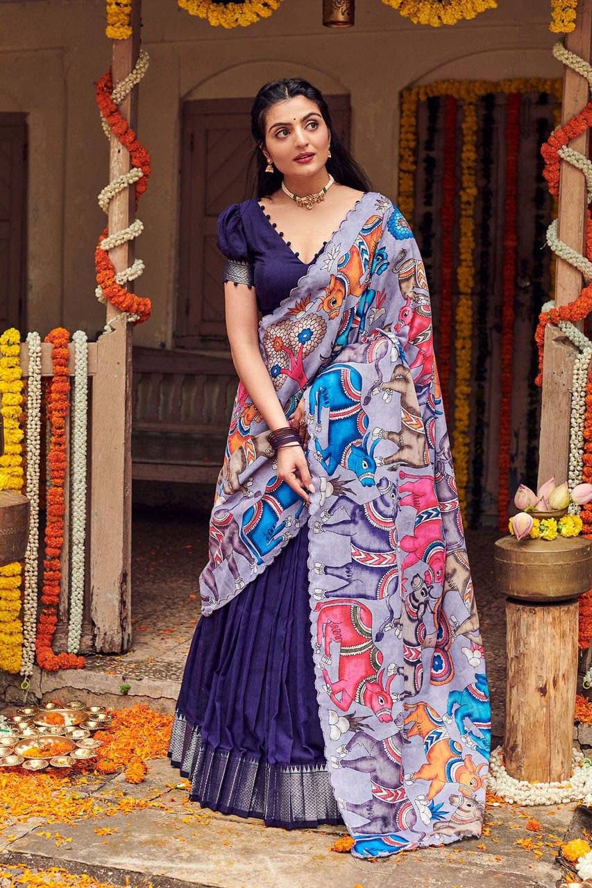 Pure Cotton Linen Saree Weaved With Zari Comes With Tassels.