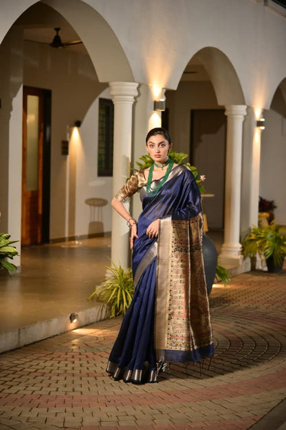 Timeless Royal Grace in Emerald Green Saree with Golden Heritage Elegance