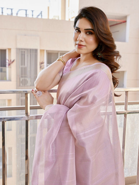 UNIQUE MIXTURE OF TISSUE LINEN SILK AND WEAVED ZARI LINING