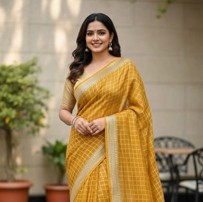 Viscose Goergette Chex Weaving Saree