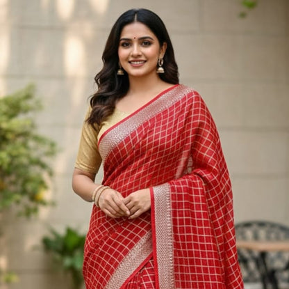 Viscose Goergette Chex Weaving Saree