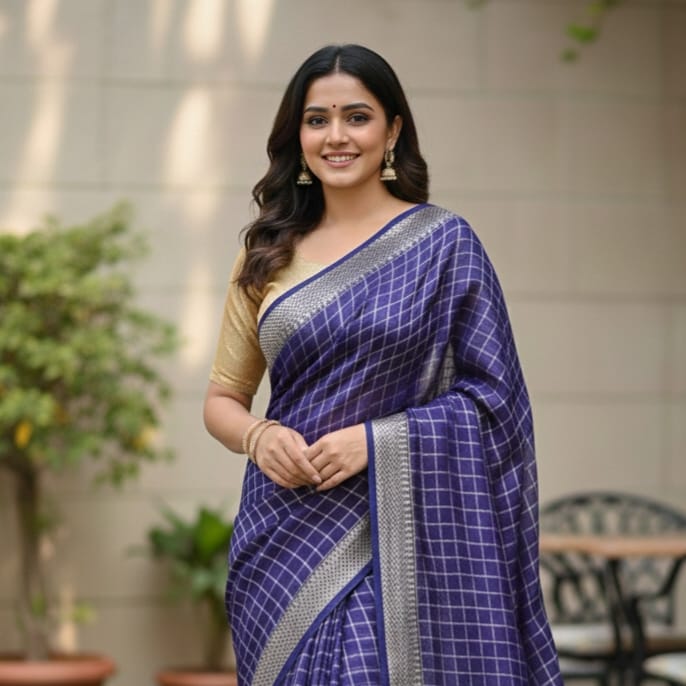 Viscose Goergette Chex Weaving Saree