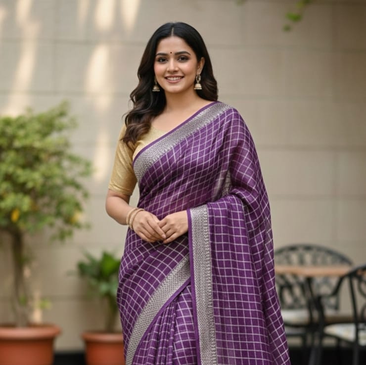 Viscose Goergette Chex Weaving Saree