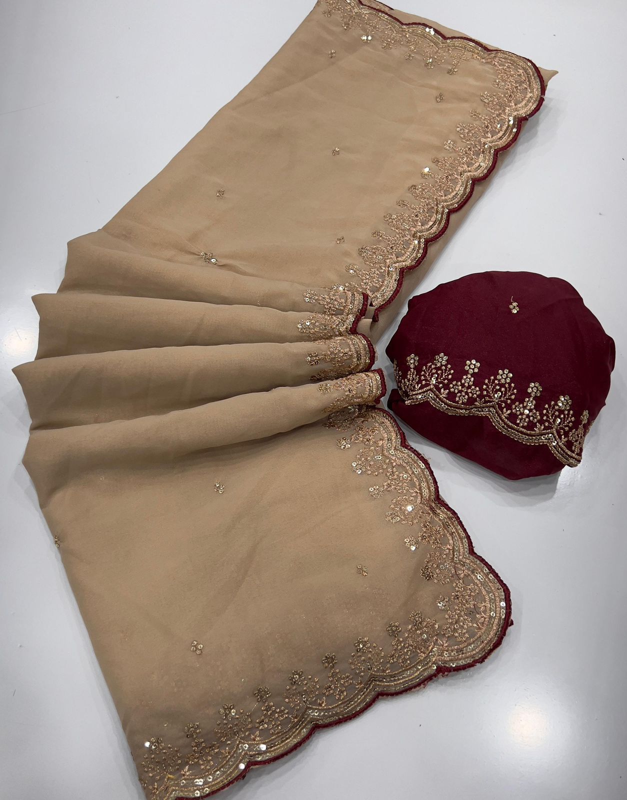 Star Georgette Multi Sequence Emrodairy Work Saree With Running Blouse