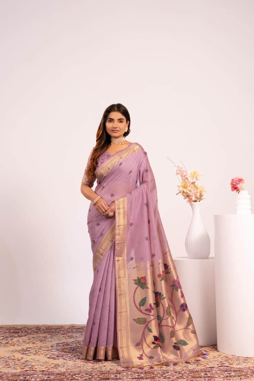 Premium Soft moga cotton paithani saree