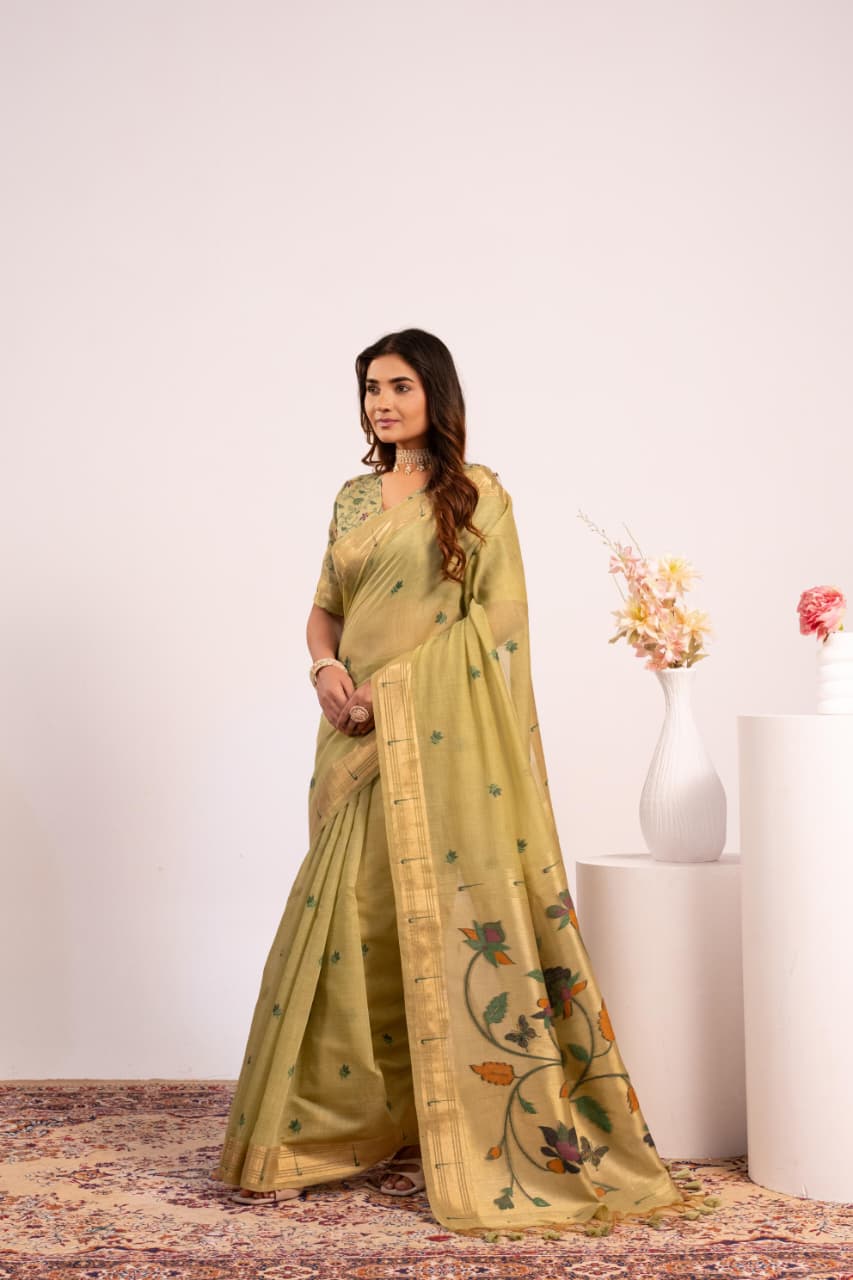 Premium Soft moga cotton paithani saree