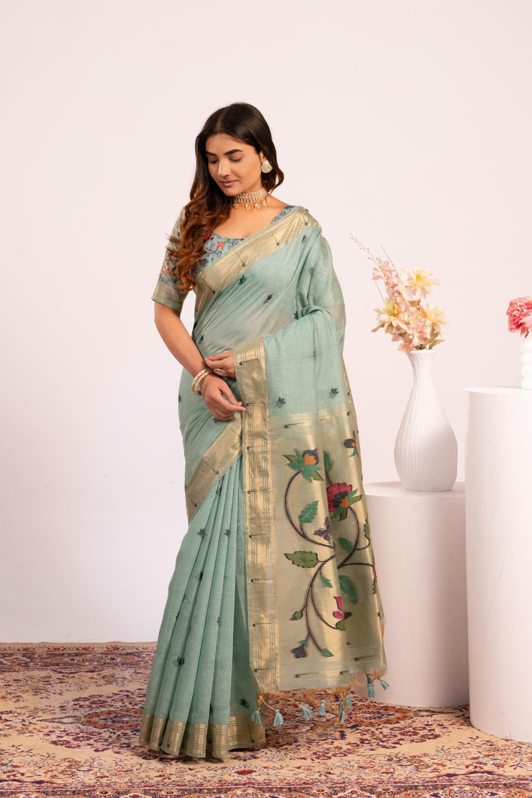 Premium Soft moga cotton paithani saree