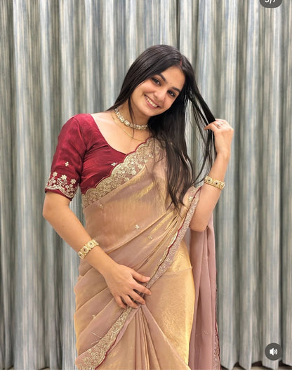 Star Georgette Multi Sequence Emrodairy Work Saree