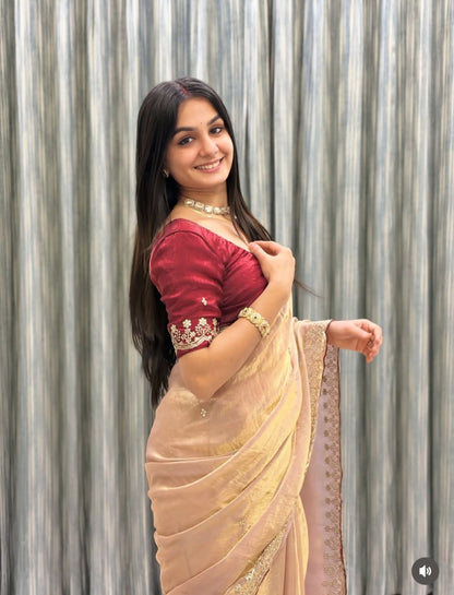 Star Georgette Multi Sequence Emrodairy Work Saree