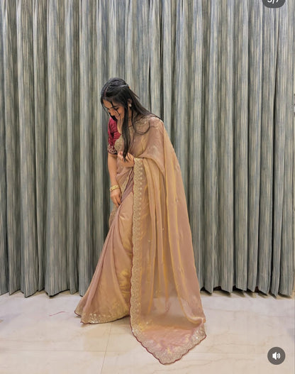 Star Georgette Multi Sequence Emrodairy Work Saree