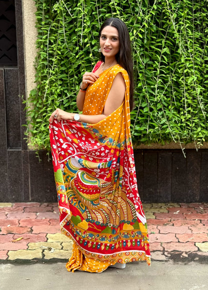RUNNING GAJI SATIN AJRAK PRINT saree